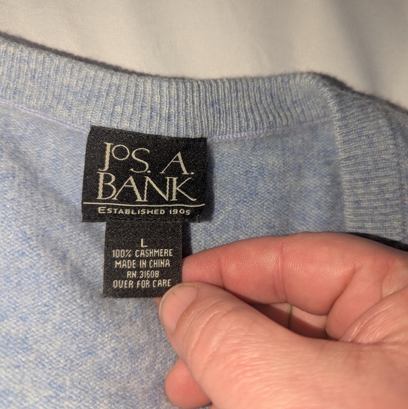 Joseph A Bank Men's Large 100% Cashmere V-neck Blue Long Sleeve Sweater - Picture 3 of 5